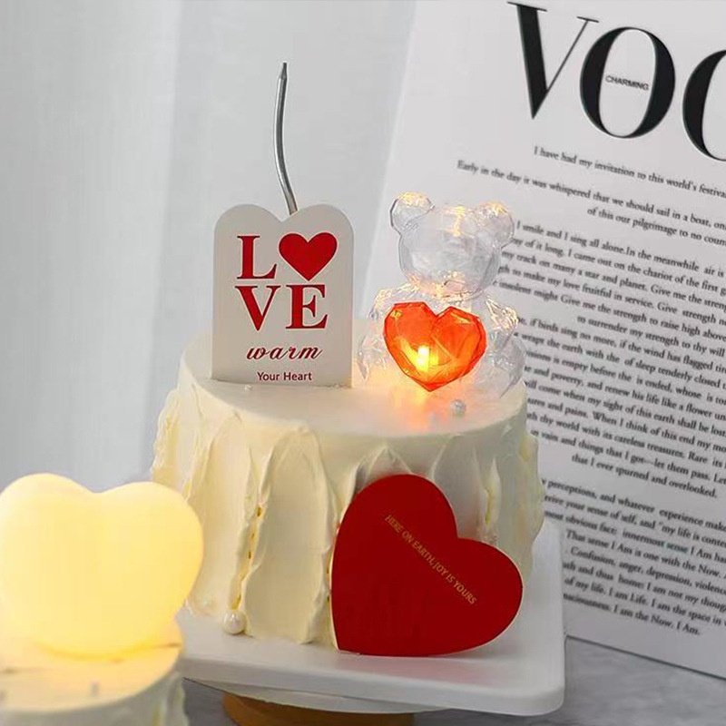 卡通發光的心泰迪熊娃娃 LED 蛋糕裝飾七彩熊燈情人節浪漫特別夜晚,週年生日派對裝飾品