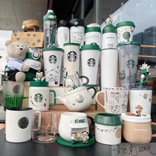 ✨Ins Starbucks 環保季星巴克杯子熊ins大容量小熊咖啡師馬克玻璃吸管隨行保溫杯