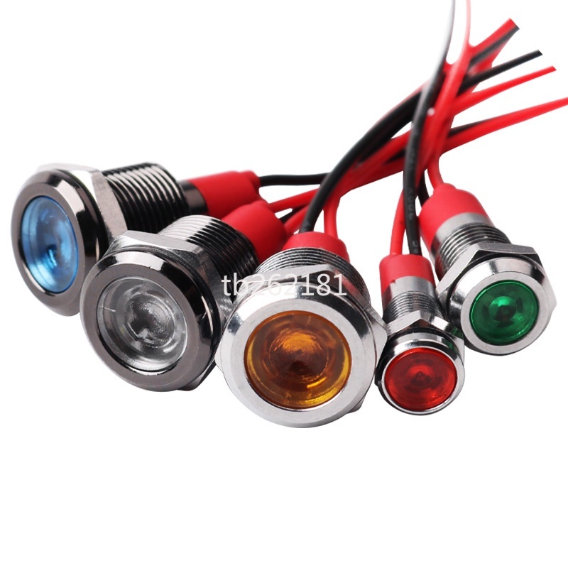 12MM 金屬指示燈防水LED電源工作信號燈24V雙三色紅黃藍綠