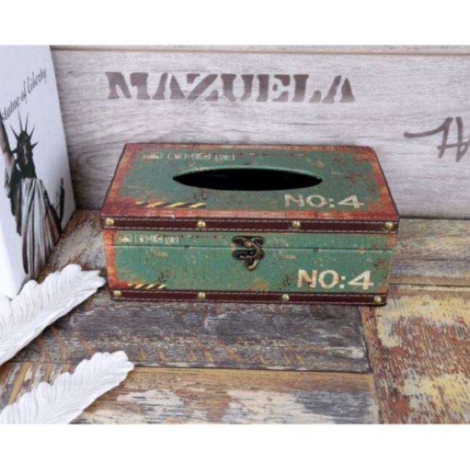 [HOME] 面紙盒 英式工業風刷舊綠色面紙盒 衛生紙盒 NO：4 復古抽紙盒