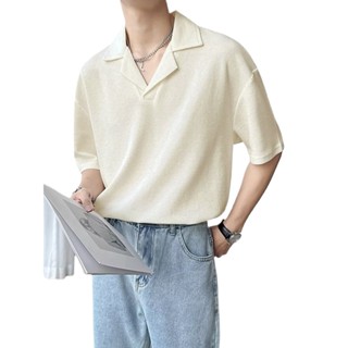 高階短袖V領POLO衫男夏季休閒翻領上衣大尺碼