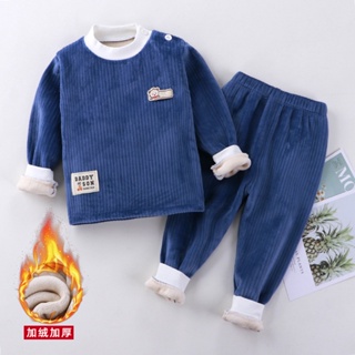 兒童保暖衣保暖褲兩件套 燈芯絨內衣套裝刷毛加厚