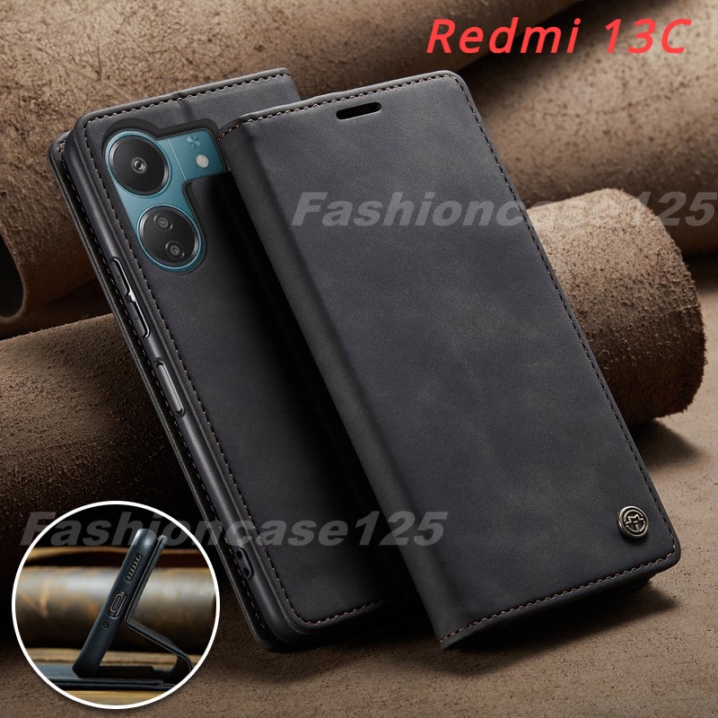 XIAOMI Redmi13c 翻蓋保護套適用於小米 Redmi 13C Redmi13C 4G 2023 皮革手機保護