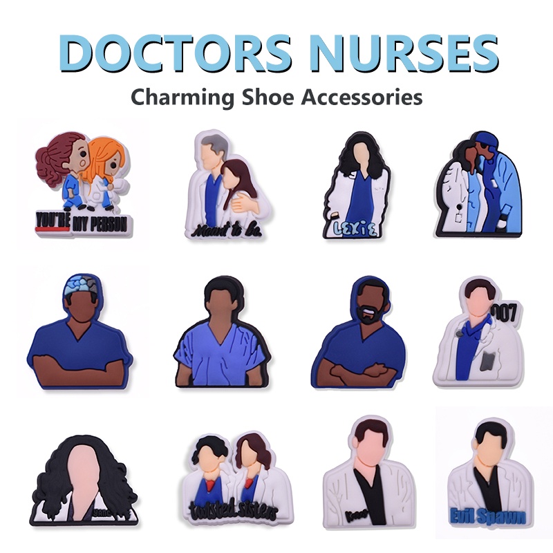 卡通 Crocs Jibbitz 魅力醫生護士圖案 DIY 女鞋魅力鈕扣