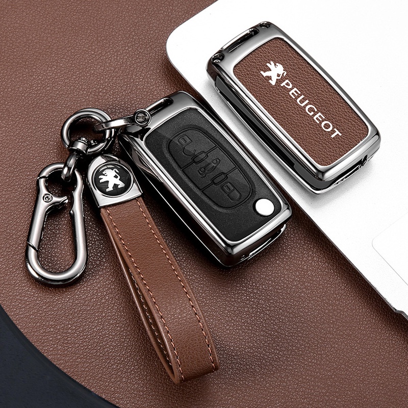 PEUGEOT 標致鑰匙殼汽車鑰匙包鋅合金皮革鑰匙套全包裹智能鑰匙包防摔保護套適用於標致 206 208 207 307
