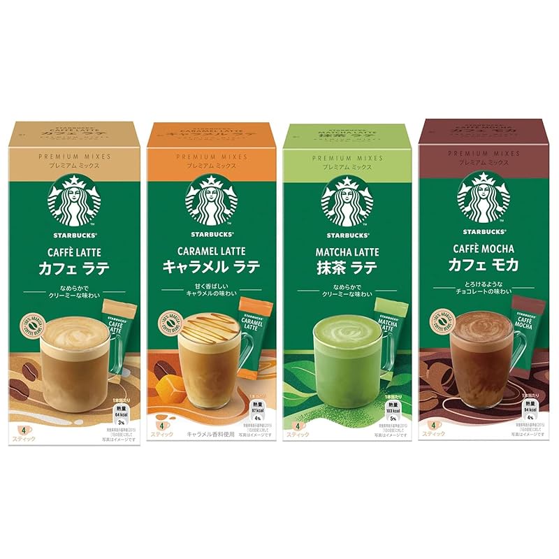 [日本直送]Amazon.co.jp 独家] 雀巢星巴克® 优质咖啡粉 4 风格（拿铁咖啡 4p、焦糖拿铁咖啡 4p、摩