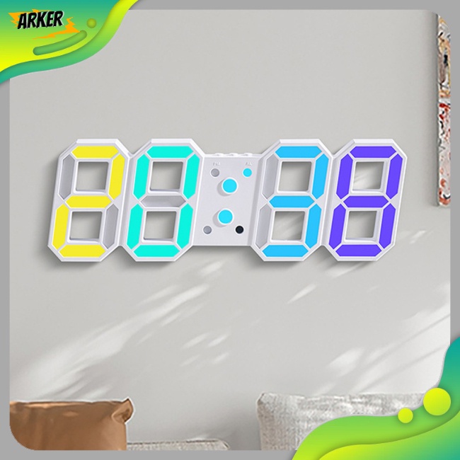 Areker 3D 數字時鐘壁掛時鐘 RGB 照明現代夜燈 LED 電子時鐘牆壁 LED 數字時間
