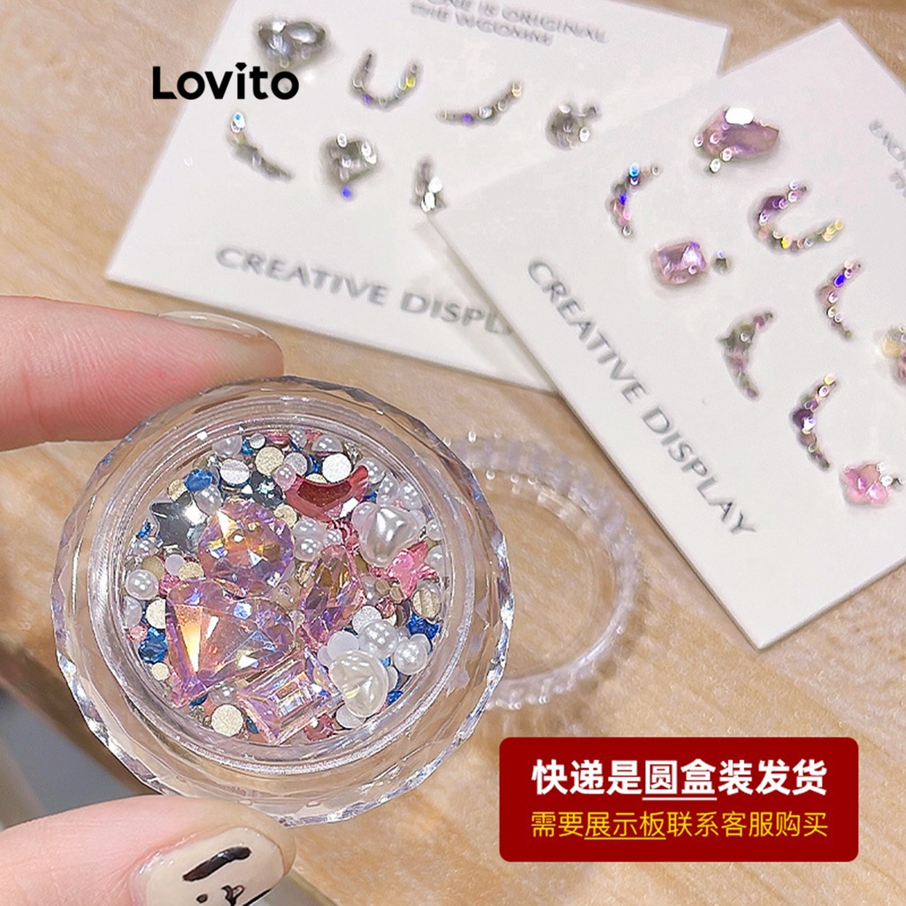 Lovito Beauty Pearls 水鑽 10 片女士人造指甲 LBT01050