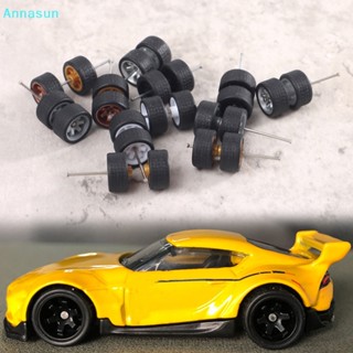 HOTWHEELS Annasun 1 套 1:64 汽車車輪用於風火輪橡膠輪胎帶輪軸模型汽車改裝零件 DIY 賽車玩具