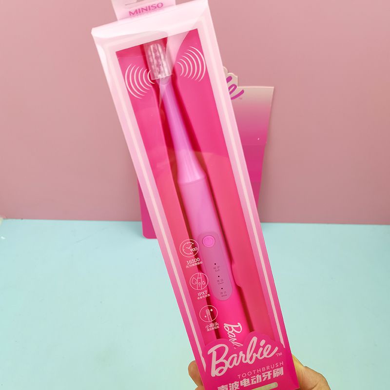 MINISO名創優品芭比系列軟毛聲波電動牙刷深層清潔粉色少女心正品