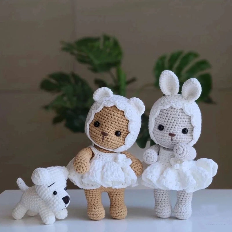台灣熱銷🎁 編織材料包 鉤針材料包 毛線編織 芭蕾舞寶寶熊寶寶兔 diy 材料包 手工編織 可愛玩偶 創意禮物 毛線娃娃