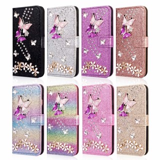 閃粉彩蝶皮套 三星note20 Ultra手機殼 三星note10plus水鑽插卡錢包 三星note9 note8保護套
