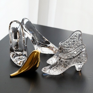 童話故事灰姑娘的玻璃鞋 裝飾小擺件透明高跟鞋生日喬遷送禮