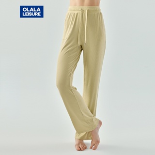OLALA 垂墜柔順休閒寬褲法式直筒寬鬆顯瘦戶外運動瑜伽速乾褲女