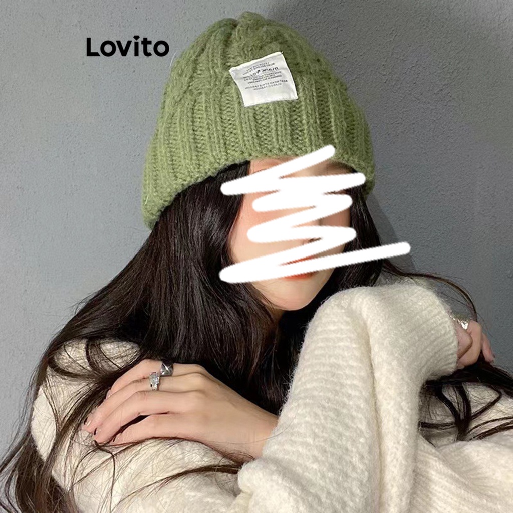 Lovito 女休閒平紋提花絞線縫帽子 LFA04206 (米白色/綠色/黑色)
