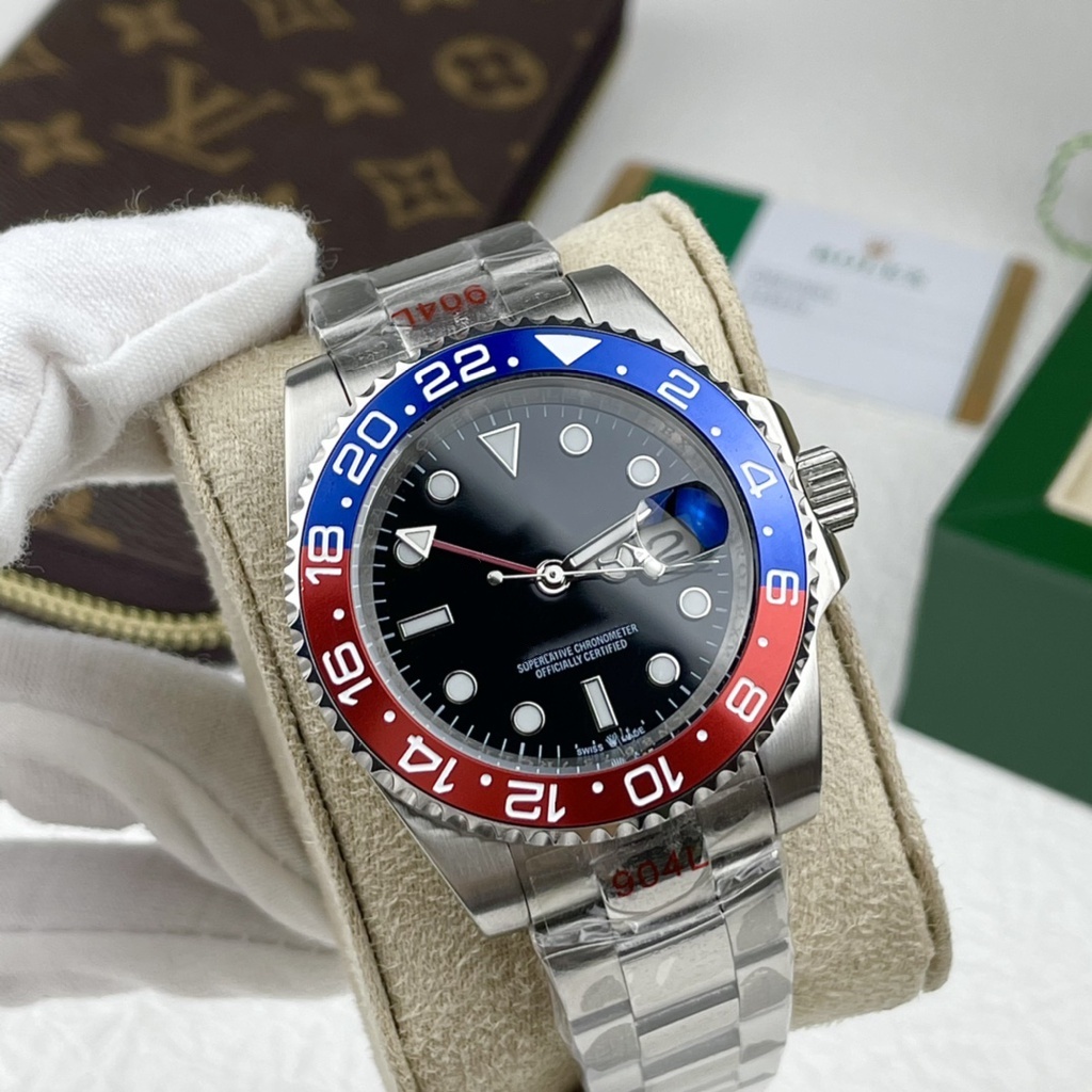 黑色錶盤紅藍外圈時尚潮流，RX手錶 蝙蝠俠不鏽鋼錶帶精緻潮流自動機械男士腕錶，高級奢華男士手錶