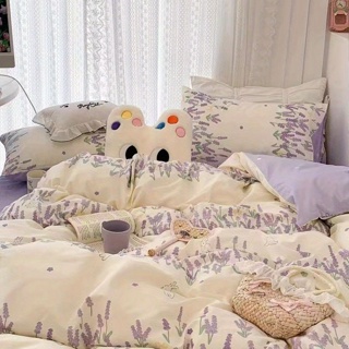 紫色薰衣草花4合1床上用品套裝宿舍臥室被套平床單枕套