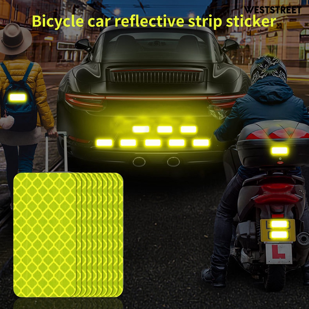 滿額免運-10pcs長方形腳踏車汽車反光條貼紙電動車機車反光貼夜間警示反光車貼
