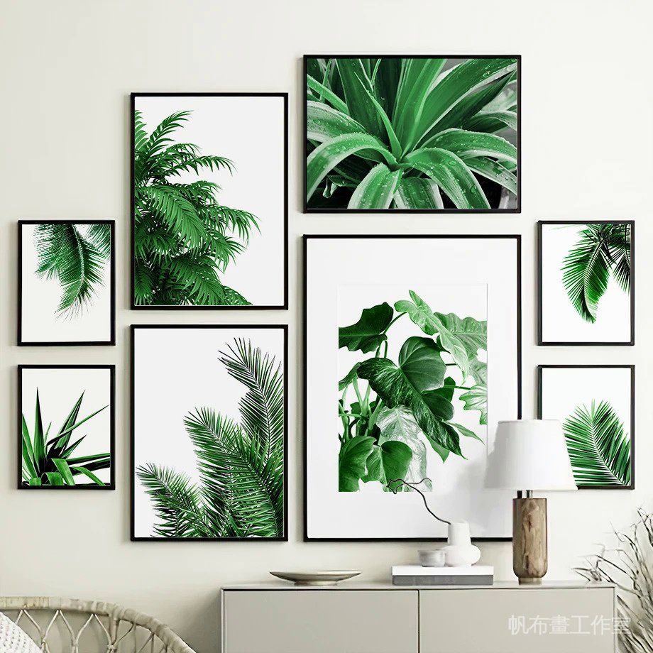 可定制的熱帶棕櫚蘆薈新鮮綠色植物葉子牆壁藝術繪畫海報打印客廳圖片