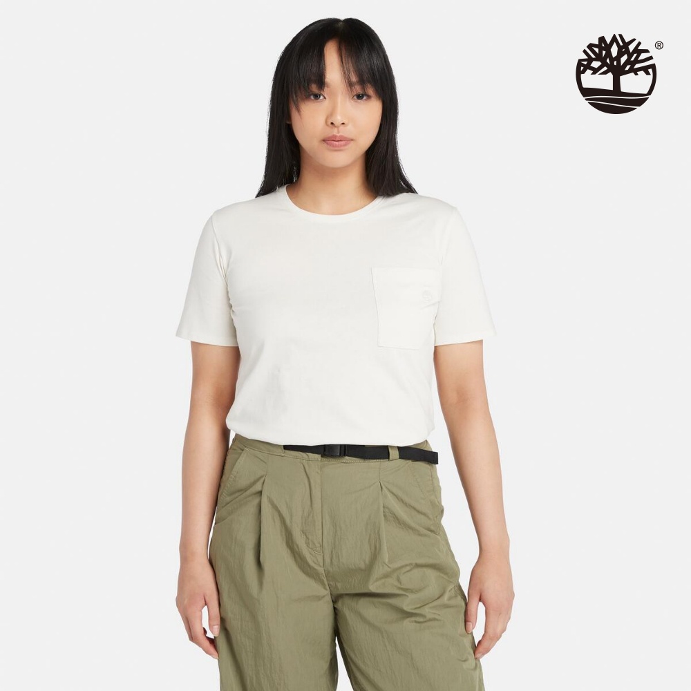 Timberland 女款復古白口袋短袖T恤|A5NW2CM9