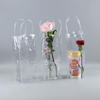 透明保溫杯塑料袋帶方便手柄透明玻璃袋蠟花,禮品-