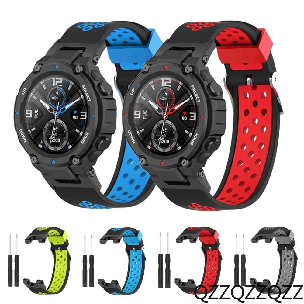 【QZZ】適用華米Amazfit T-Rex 硅膠錶帶 T-Rex pro透氣孔針釦雙色錶帶 運動替換錶帶 防水 透氣