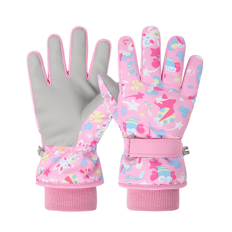 幼童手套 女孩滑雪手套  1-13嵗 兒童手套  寶寶保暖手套 小孩防水卡通棉手套 加絨保暖玩雪女童冬季手套
