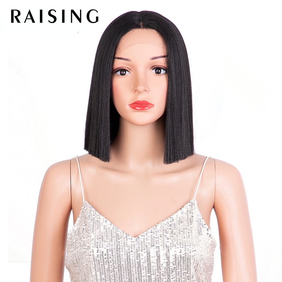 Raising 合成蕾絲假髮直短鮑勃假髮 Ombre 金色紅色中間部分蕾絲假髮適用於黑人女性角色扮演假髮
