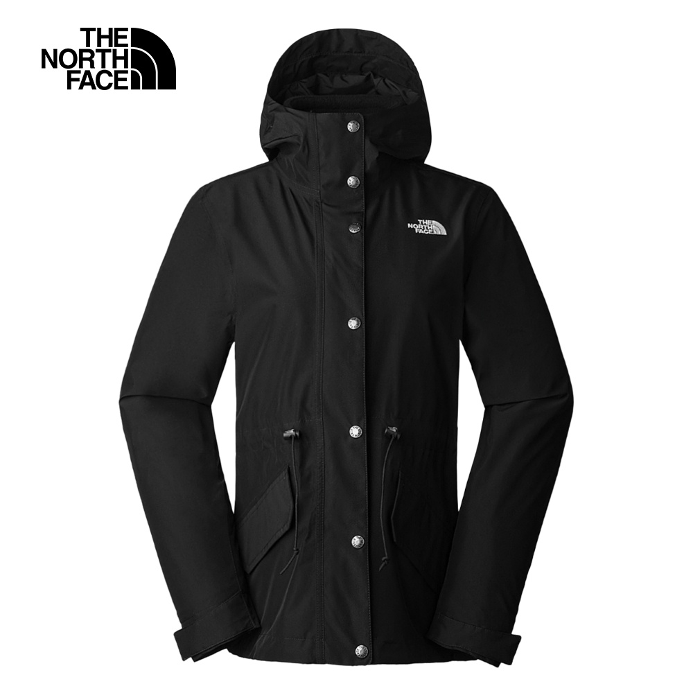 The North Face北面女款黑色防水透氣保暖可收腰連帽三合一外套｜7QSMKX7