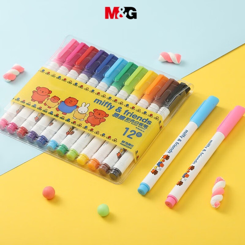 M&amp;g文具8/12色易擦記號筆套裝彩繪塗鴉記號筆米菲系列會議筆學生兒童手繪diy