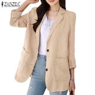 Zanzea 女式韓版時尚翻領長袖肩墊口袋西裝外套