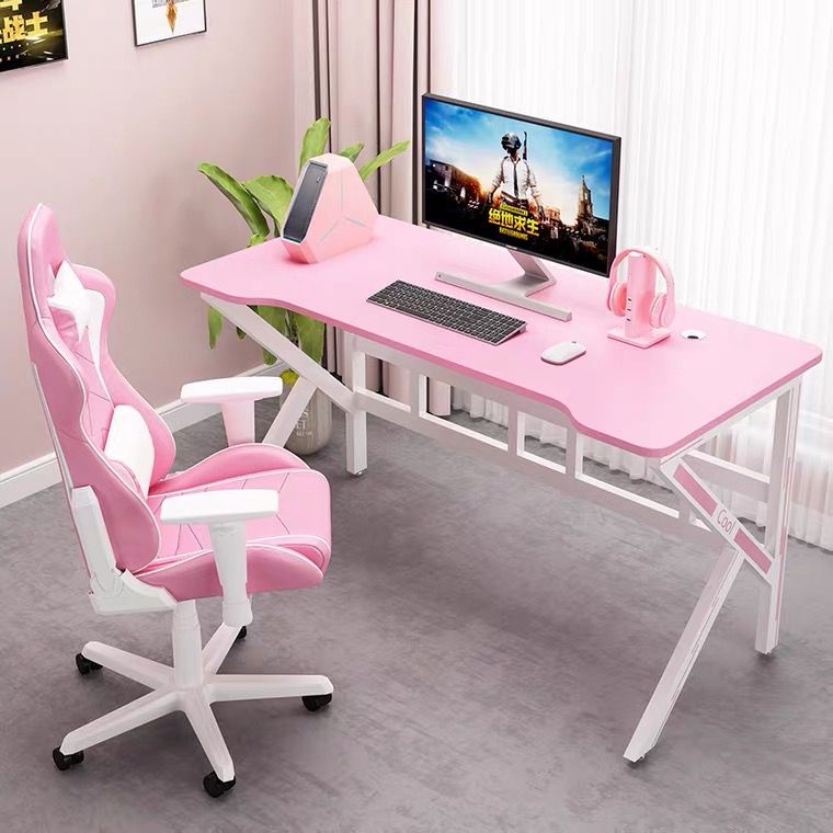 N-E家居【超寬桌面 穩固承重】電競桌粉色台式電腦桌白色家用書桌游戲桌電競桌電腦桌椅套裝一套