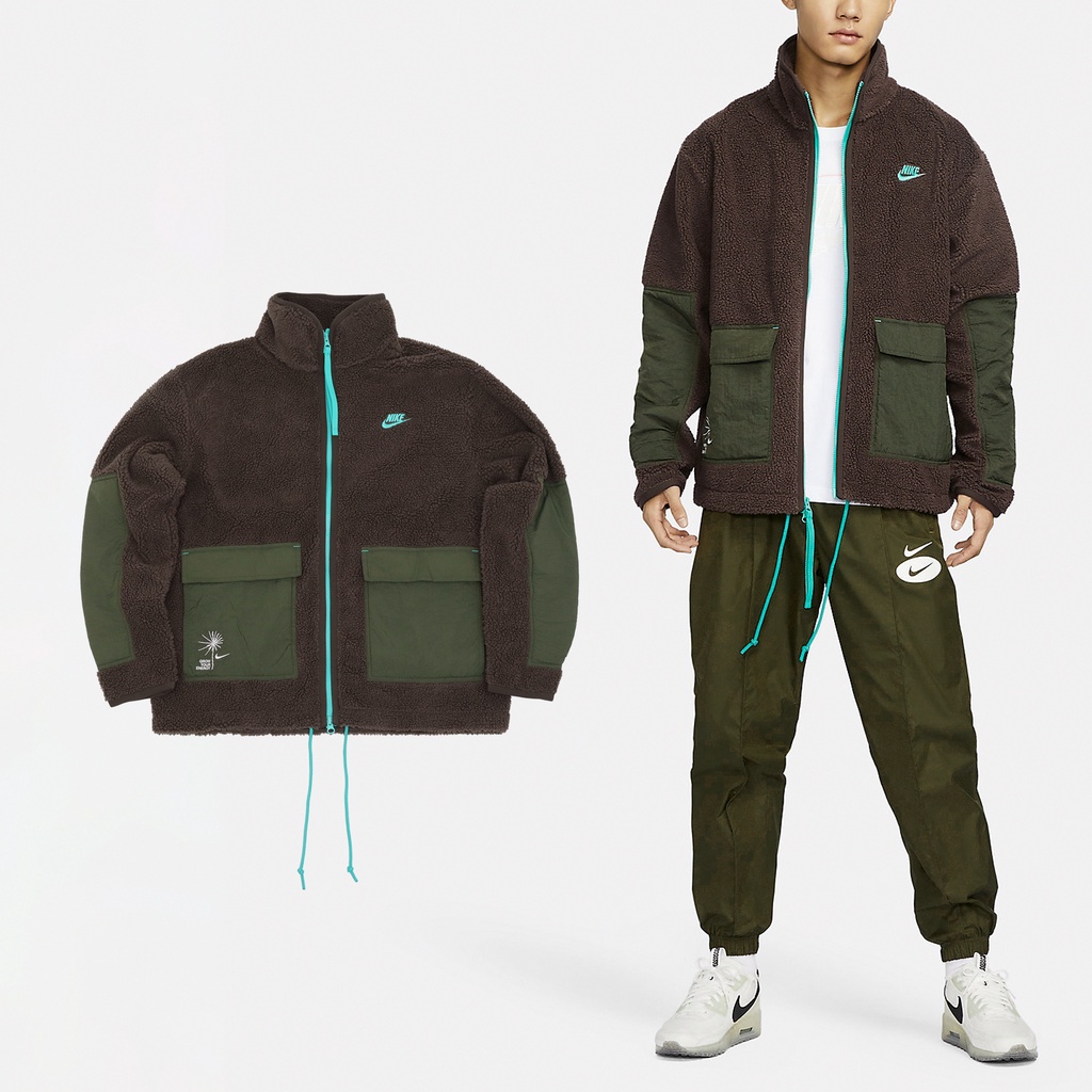 Nike 外套 NSW Sherpa 男款 小勾 刺繡 搖粒絨 拼布 大口袋 可可 咖啡【ACS】 FV4022-237