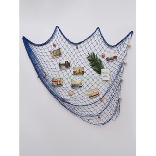 地中海裝飾漁網粗線麻繩貝殼網攝影道具幼兒園背景牆藍色掛飾魚網 SSJJ