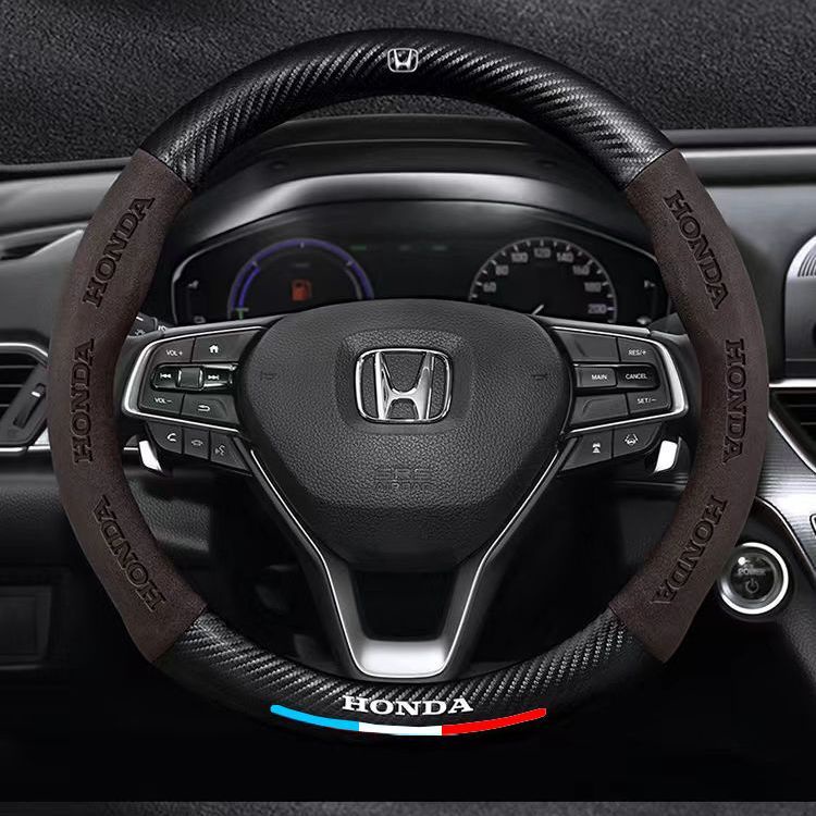 Honda 本田 碳纖真皮方向盤套 Fit Odyssey CR-V ACCORD CIVIC HRV超跑翻毛皮方向盤套