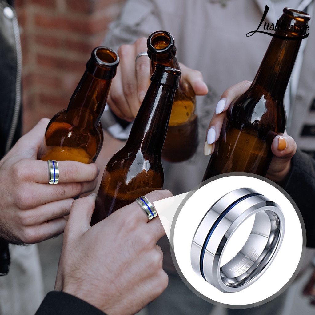 Lush【熱賣】8mm間藍鈦鋼戒指潮男個性開啤酒起子開瓶器網紅單身指環霸氣指環