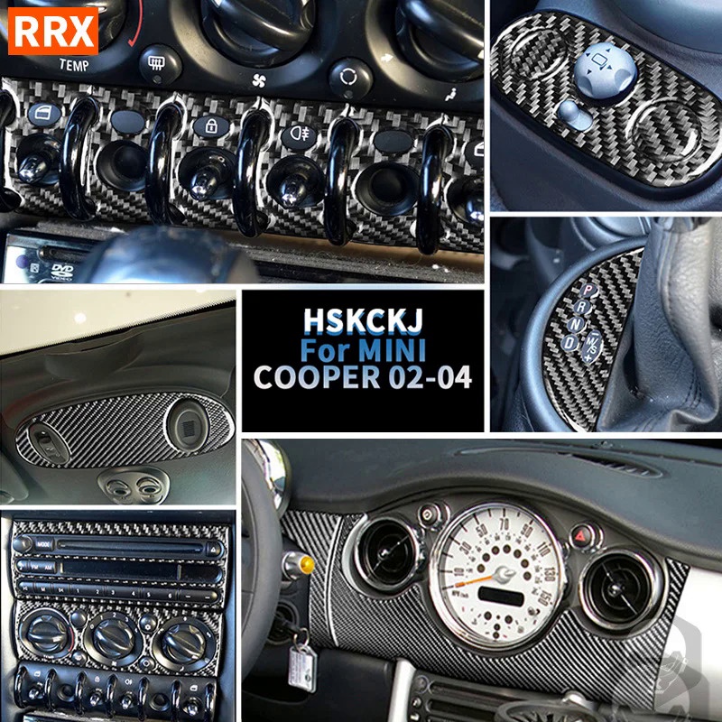 適用於 MINI COOPER R50 R53 2002 2003 2004 多色真碳纖維貼紙全套中控汽車配件