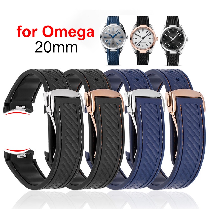 弧形末端矽膠錶帶適用於 Omega Eamaster 300 AT150 Aqua Terra 超輕 8900錶帶男女士