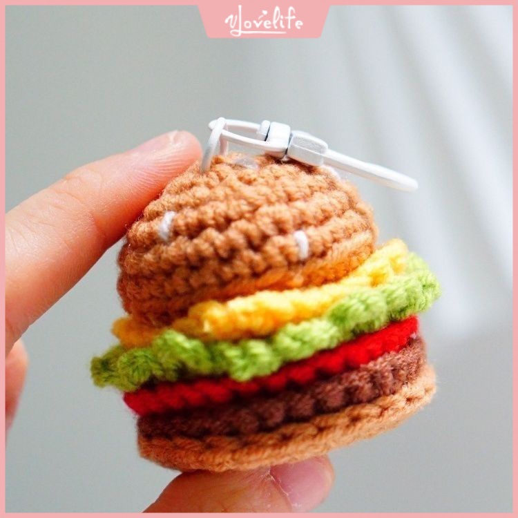 [Vlovelife]DIY 鈎織編織 毛綫材料包 手工DIY編織小漢堡鑰匙扣掛件禮物鈎織材料包打髮時間自製