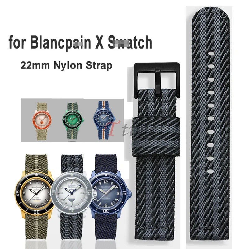 22 毫米尼龍錶帶適用於 S-Watch X Blancpain 北極海洋編織帆布手鍊男士女士防水快速釋放錶帶