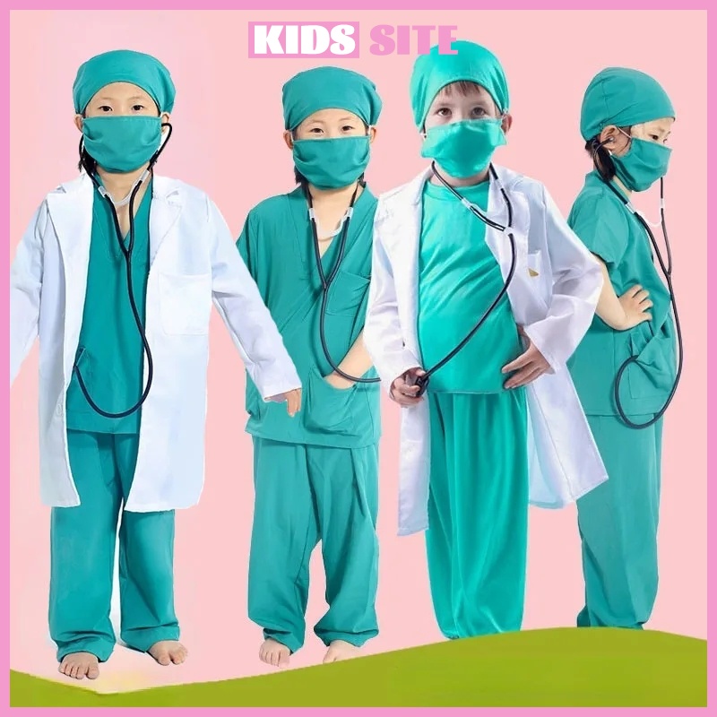 兒童手術服兒童醫生護士工作襯衫褲子外套套裝男孩女孩角色扮演萬聖節服裝派對生日禮物