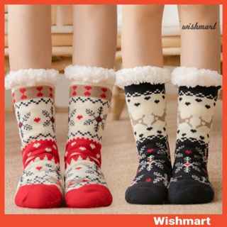 【WT】1 雙地板襪聖誕主題彈力毛絨加厚防滑矽膠耐寒舒適冬季保暖女式室內家用拖鞋聖誕睡襪