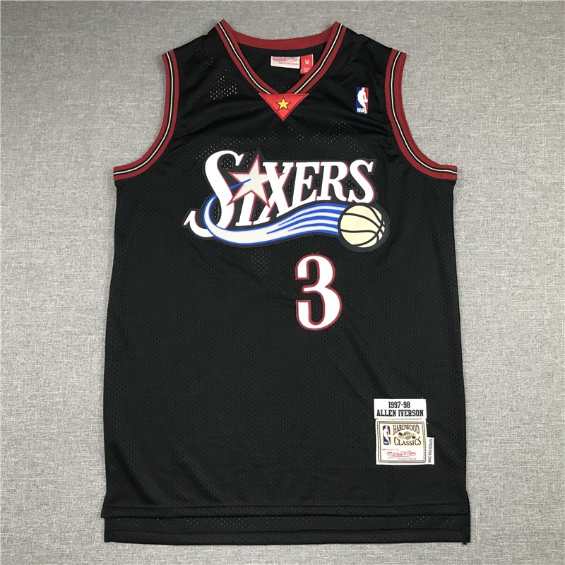 [VOAII] 熱壓 【10款】NBA球衣費城76人隊3#IVERSON復古黑色籃球球衣JWIN