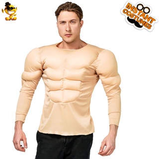 成人肌肉裝肌肉男T恤 萬聖節角色扮演假腹肌衣服 派對服飾