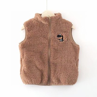 G.H恐龍刺繡咖啡珊瑚絨保暖背心 100-140cm