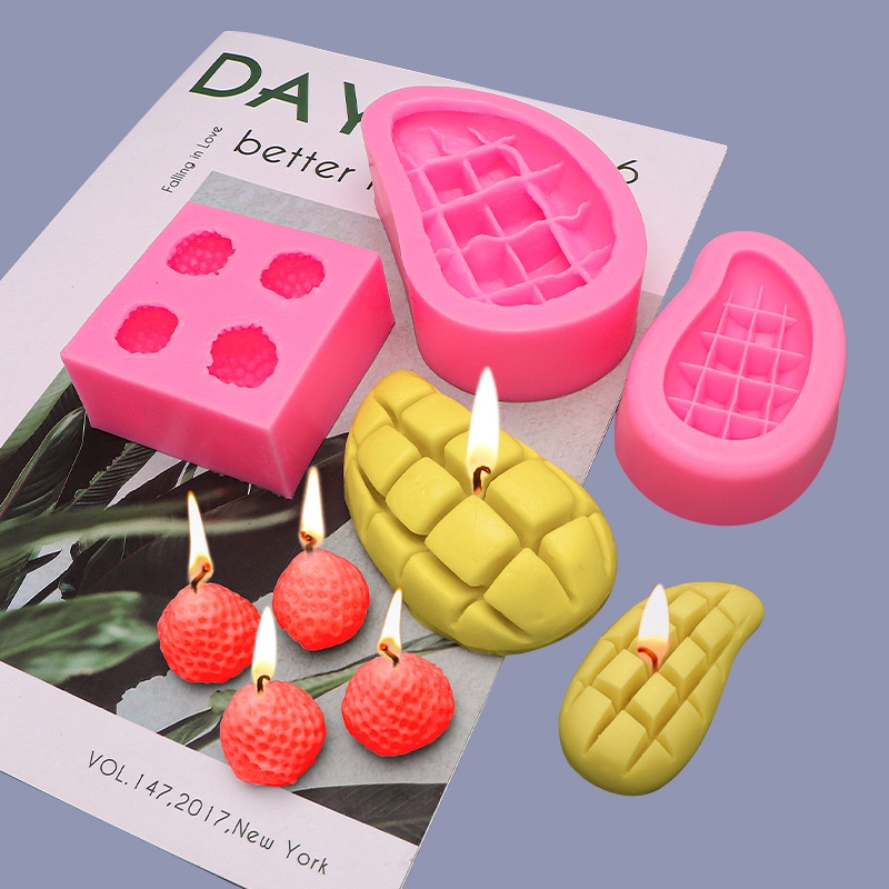 3款芒果草莓造型翻糖矽膠模具 DIY水果烘焙 香薰蠟燭蛋糕裝飾模具