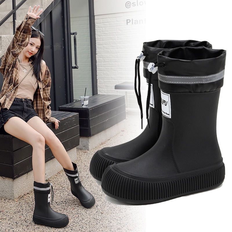 【超值新品】雨鞋雨靴時尚束口女外穿中筒防滑防水雨鞋輕便水鞋厚底戶外膠鞋