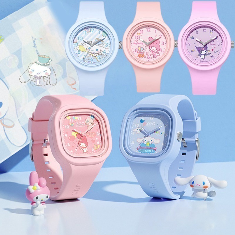 三麗鷗學生手錶 Kuromi Melody Hello Kitty 方形錶盤矽膠軟錶帶高品質兒童石英手錶送給朋友禮物