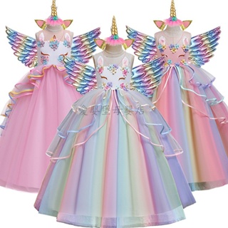 4-14歲兒童耶誕節萬聖節表演禮服 女童長款蛋糕蓬蓬洋裝3件套洋裝+翅膀+頭飾