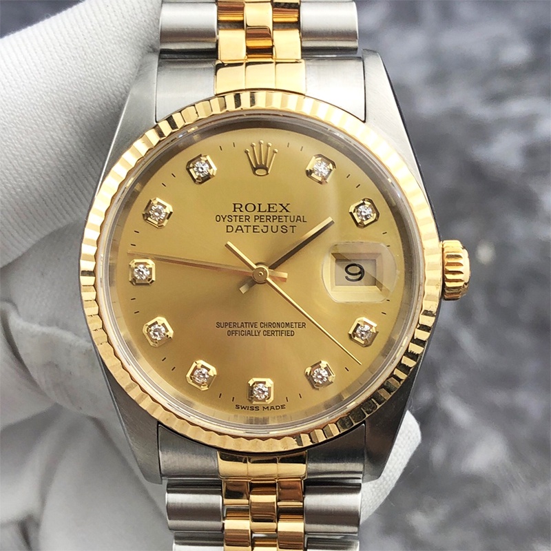 N厂 勞力士日誌型16233鑽石刻度18K黃金/精鋼36mm自動機械腕錶